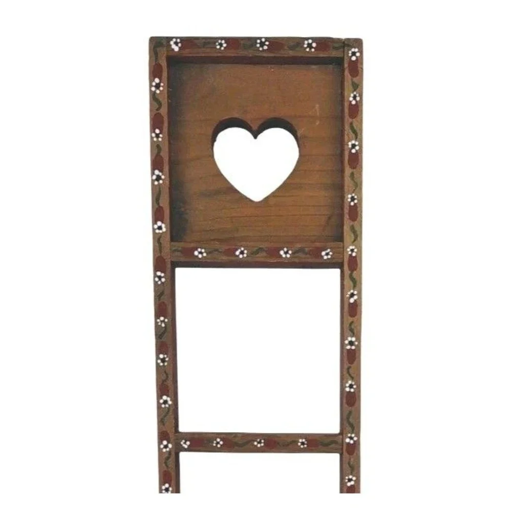 Wood Wall Mounted Trinket Curio Shelf Hand Painted Heart Cutouts 17 x 3.75